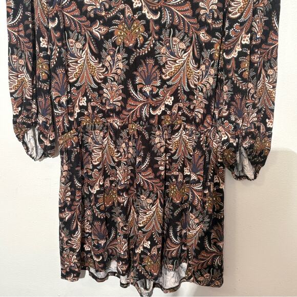 American Eagle Outfitters Womens Boho Paisley V-Neck Long Sleeve Romper M Brown - Picture 4 of 12